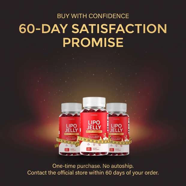 LipoJelly 60-day satisfaction promise: one-time purchase, no autoship, contact the official store within 60 days