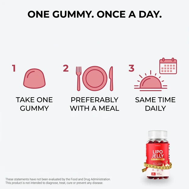 How to take LipoJelly: one gummy, preferably with a meal, at the same time daily