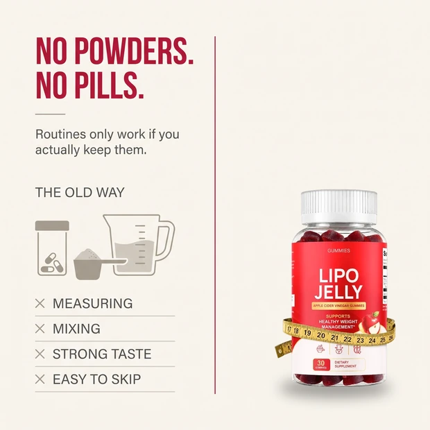 No powders, no pills: LipoJelly replaces measuring, mixing and strong-tasting liquid with one apple cider vinegar gummy
