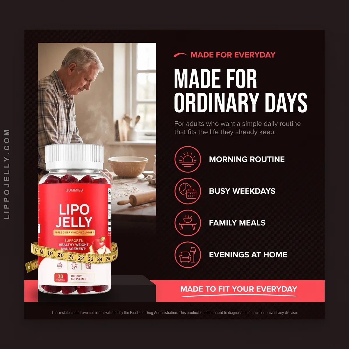 Who LipoJelly is for: adults who want a simple daily routine for mornings, busy weekdays, family meals and evenings at home