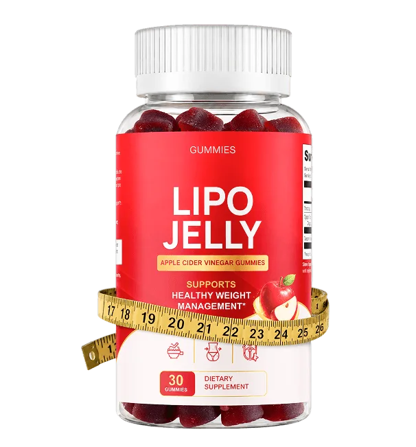 LipoJelly apple cider vinegar gummy bottle with the 30-gummy dietary supplement label